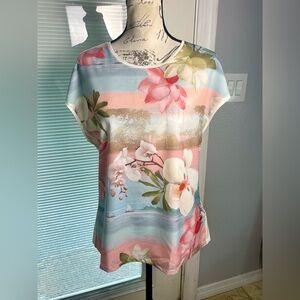 Ted Baker Tropical Orchid Floral Oriental Lyocell Polyester Short Sleeve Tee 6